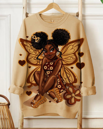 Brown Butterfly Angel Long Sleeve Sweatshirt