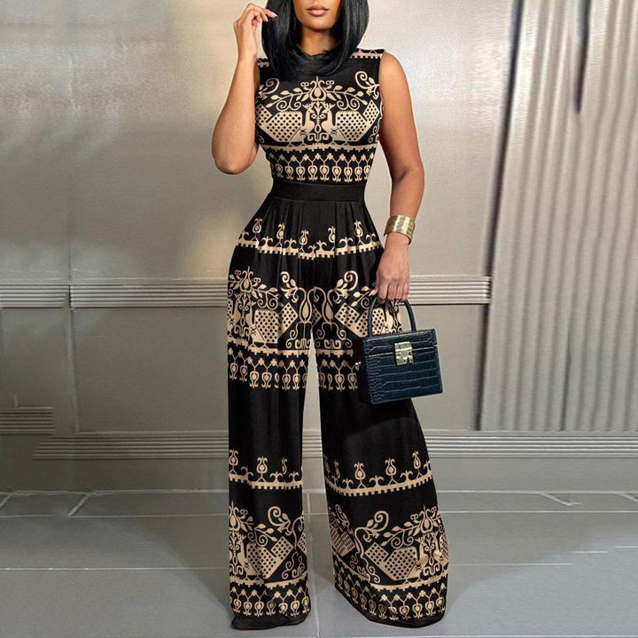 Fashion Printed Slim Fit Sleeveless Jumpsuit