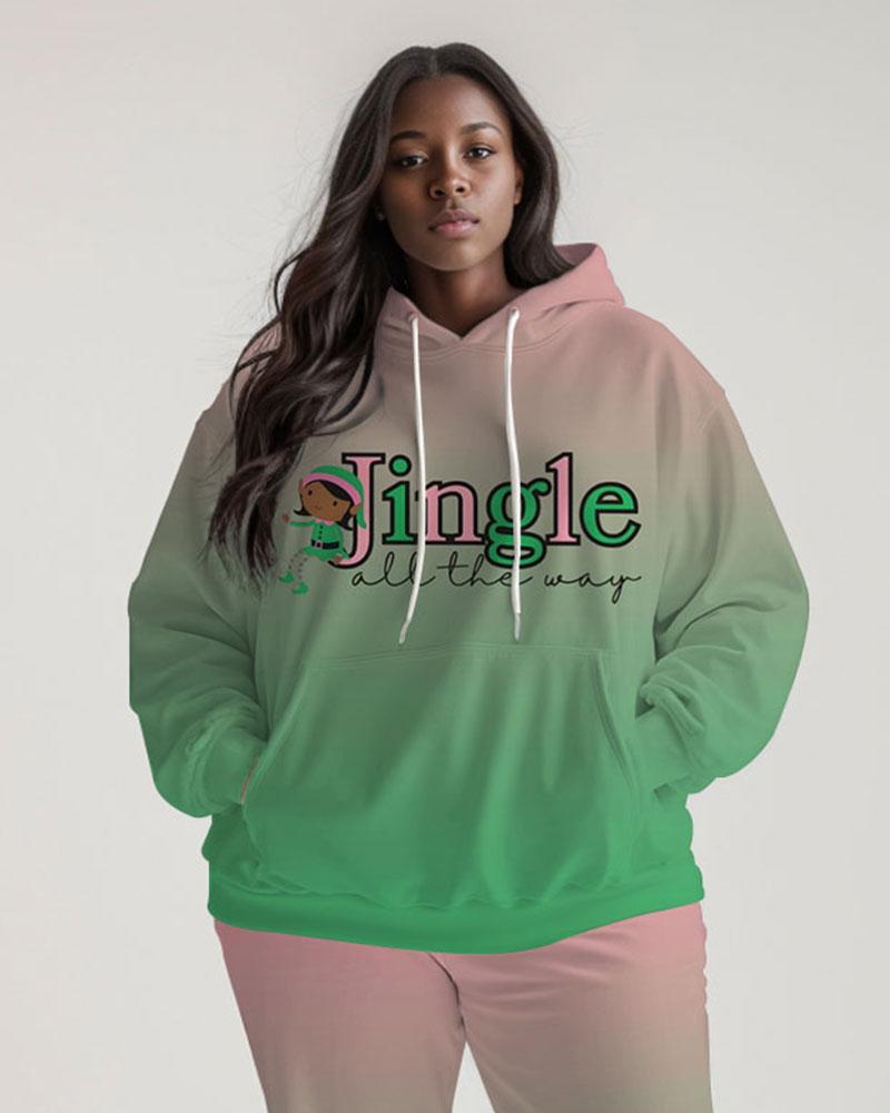 Gradient Jingle All the Way Print Long Sleeve Hooded Two Pieces Set