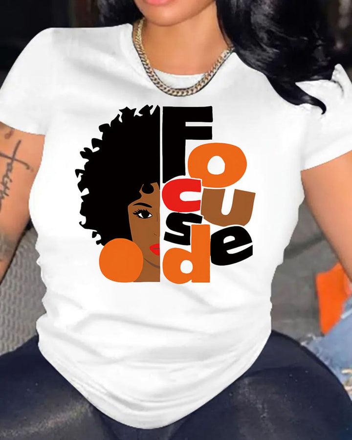 Focused Afro Woman Short Sleeve Tshirt