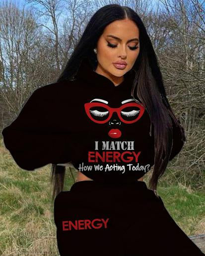 I Match Energy Long Sleeve Hoodie Two Pieces Set