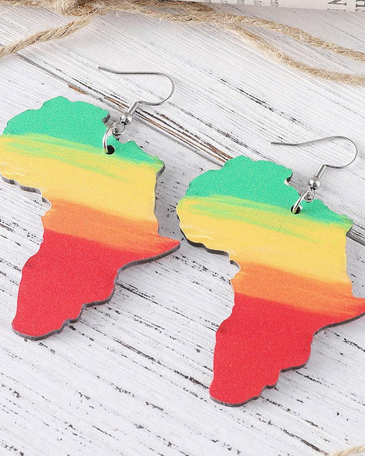 Reggae Color Contrast Africa Map Wooden Earrings