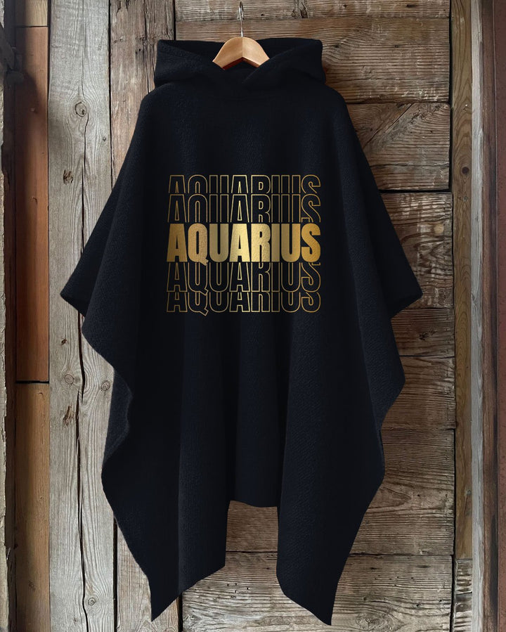 Stacked Aquarius Zodiac Hooded Warm Shawl Cape