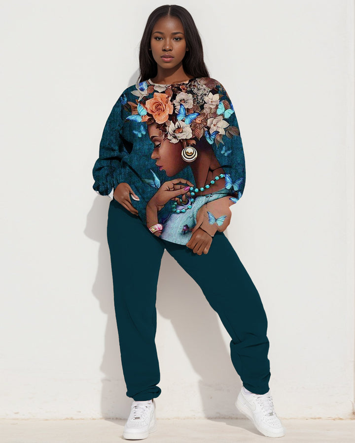 Butterfly Girl Letter Print Sweatshirt Two Pieces Set