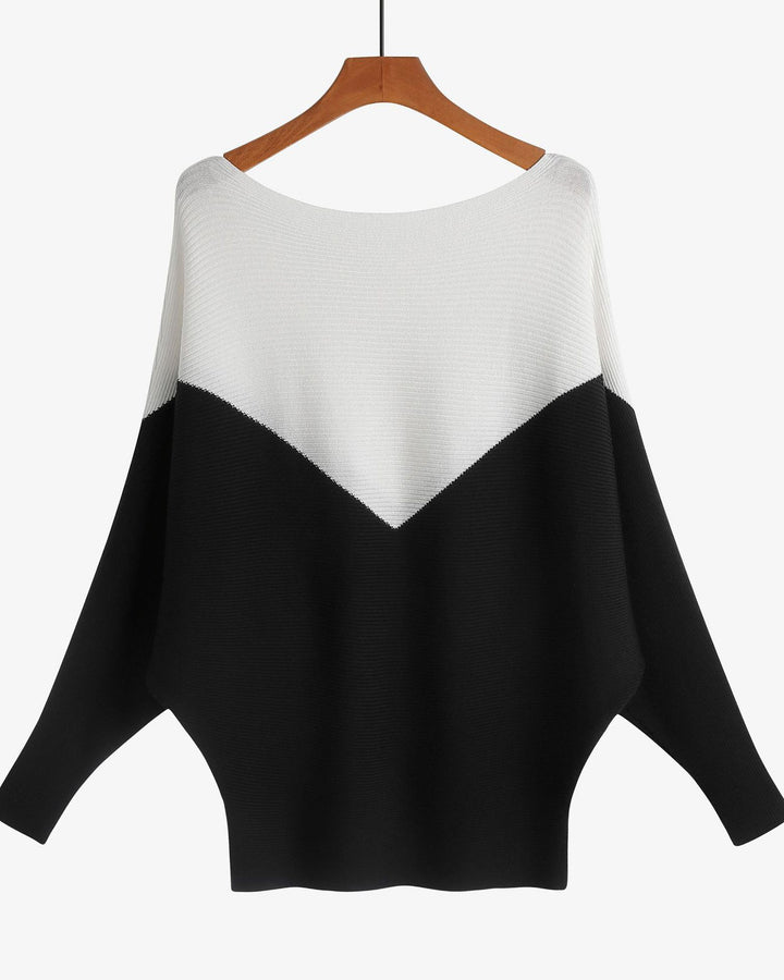 Women's Stylish Off-shoulder Top Irregular Splicing Loose Batwing Pullover Sweater