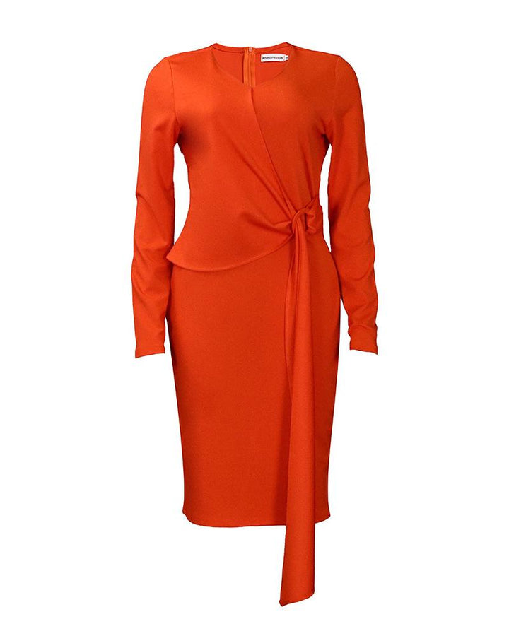 Fashionable Elegant Commuting Solid Color V-neck Long-sleeved Hip Dress