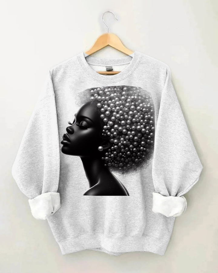 Woman with Pearls Cotton Long Sleeve Sweatshirt