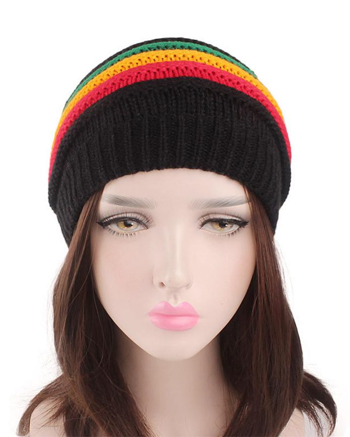 Fashionable Casual Jamaican Warm Colorful Striped Wool Hat