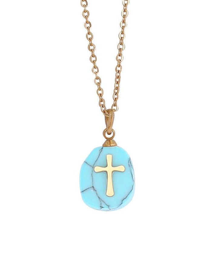 Christian Natural Stone Cross Necklace Necklace