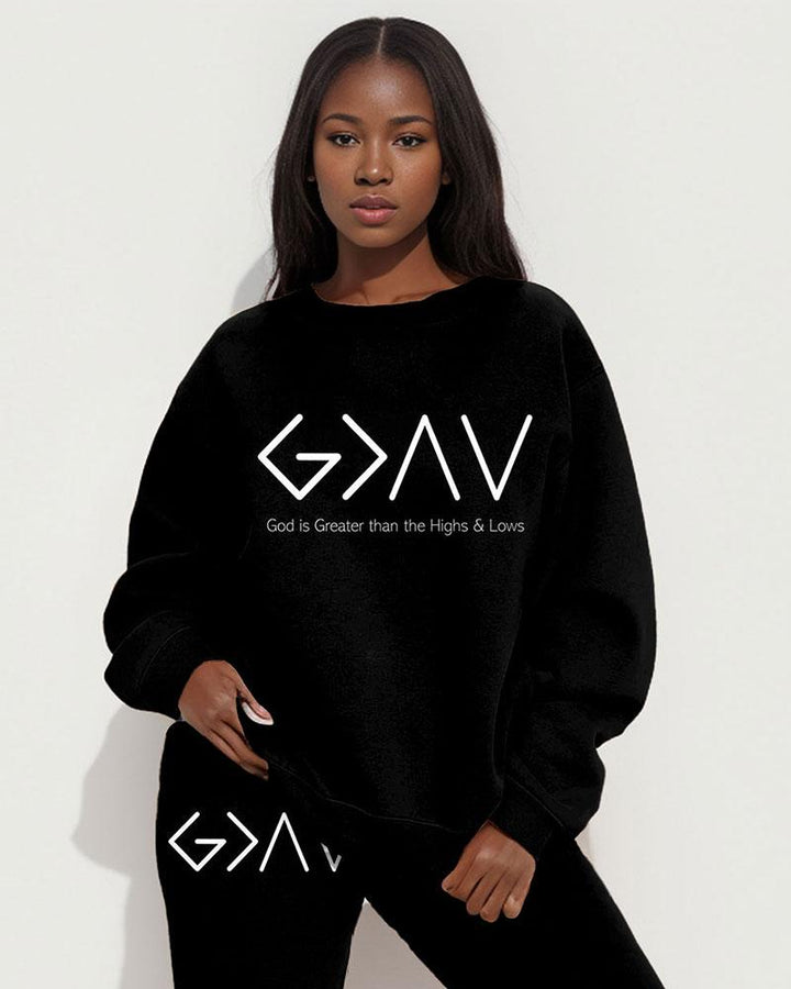 God is Greater than the Highs & Lows Print Long Sleeve Sweatshirt Two Pieces Set