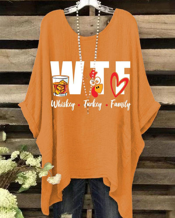 Thanksgiving Whiskey Turkey Family Batwing Sleeve Crewneck Printed Shirt