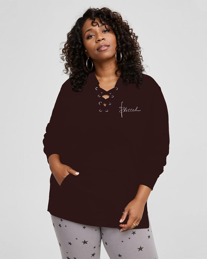 Blessed Lace Up Side Slit Hoodie