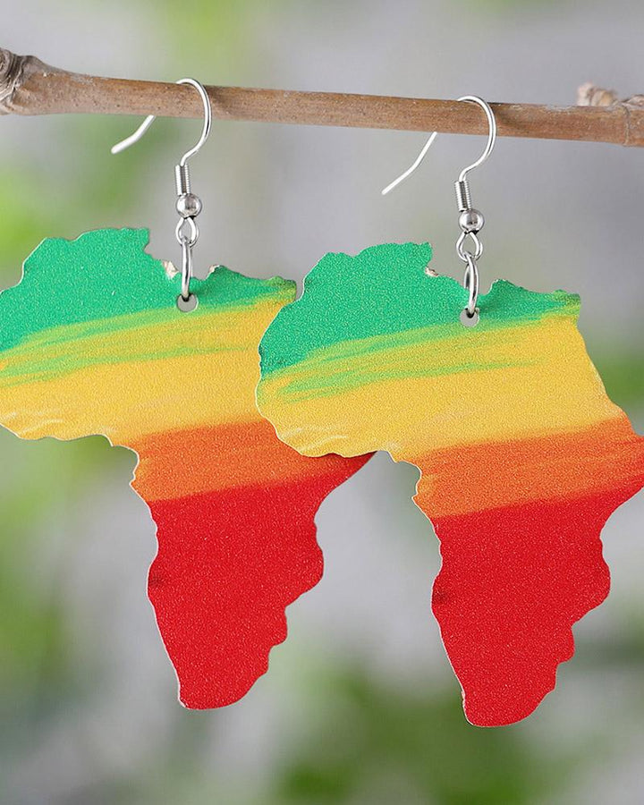 Reggae Color Contrast Africa Map Wooden Earrings