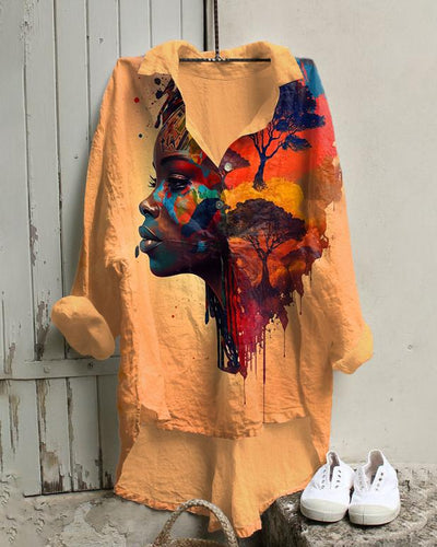 Africa Map Women Print Irregular Casual Tunic