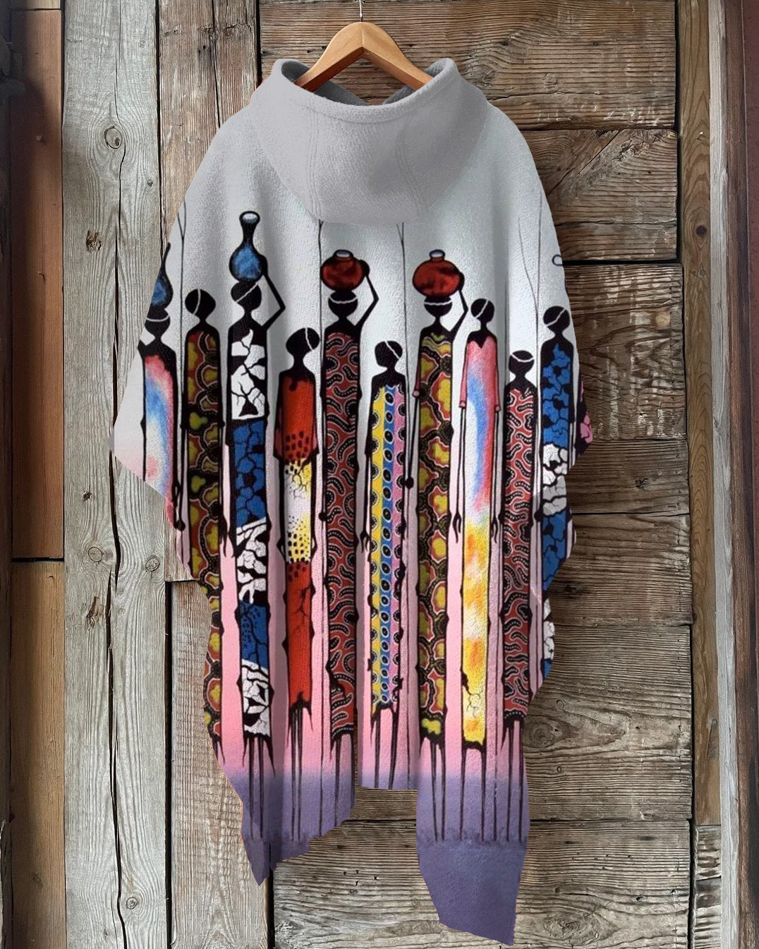 Retro Tribal Print Hooded Warm Shawl Cape