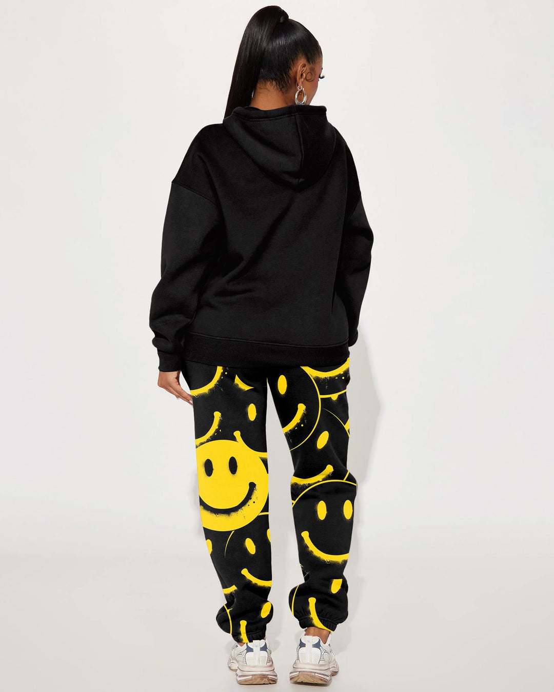 Cartoon Smiley Face Long Sleeve Hoodie Two Pieces Set