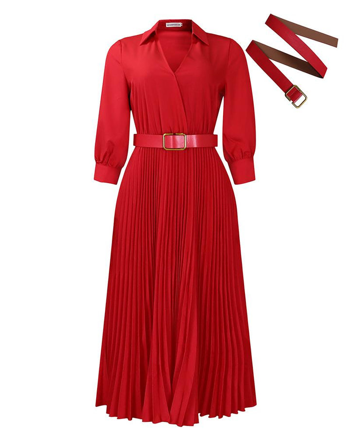 Fashionable High-end Elegant Style Solid Color Pleated Dress