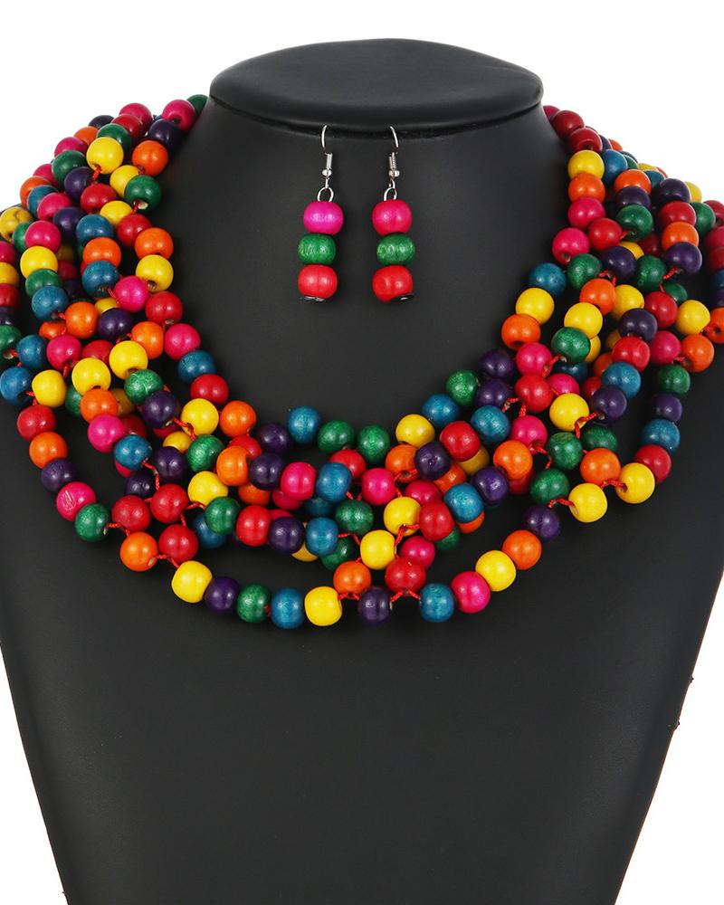 Colorful Ethnic Wooden Beads Multi-layer Braided Necklace