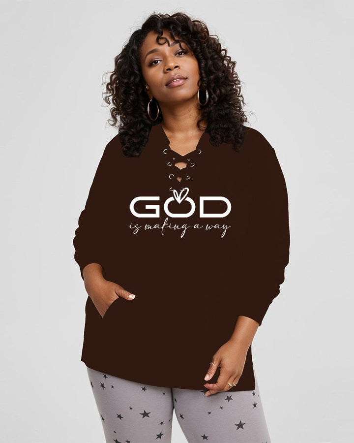 God Lace Up Side Slit Hoodie