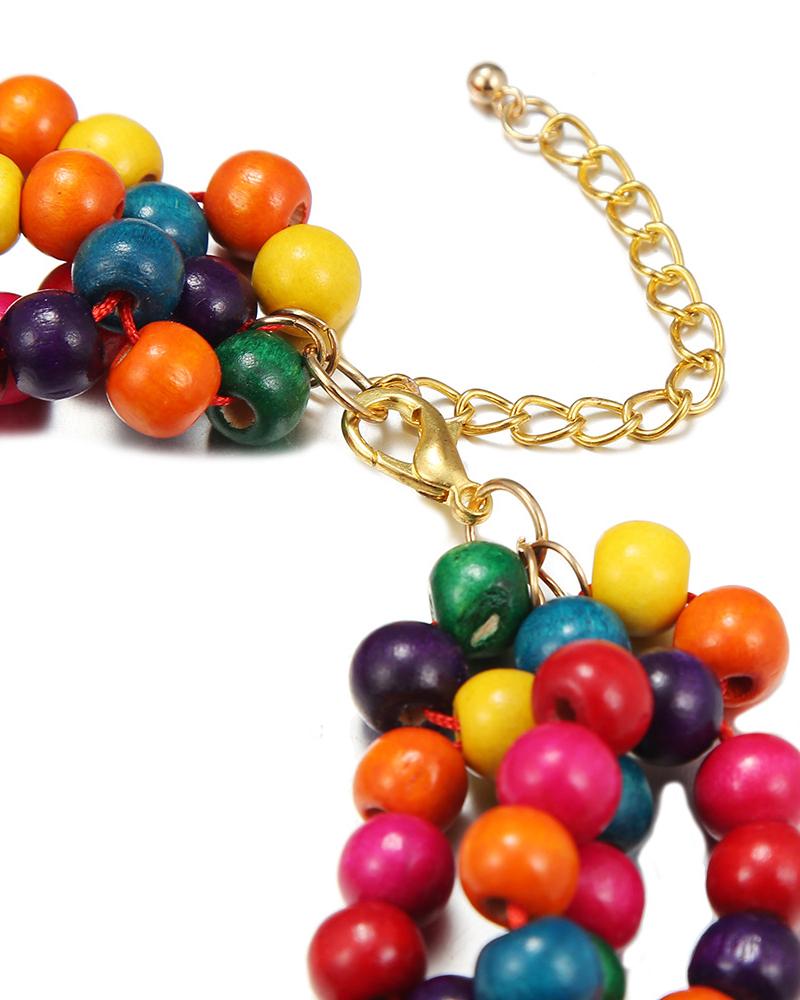 Colorful Ethnic Wooden Beads Multi-layer Braided Necklace