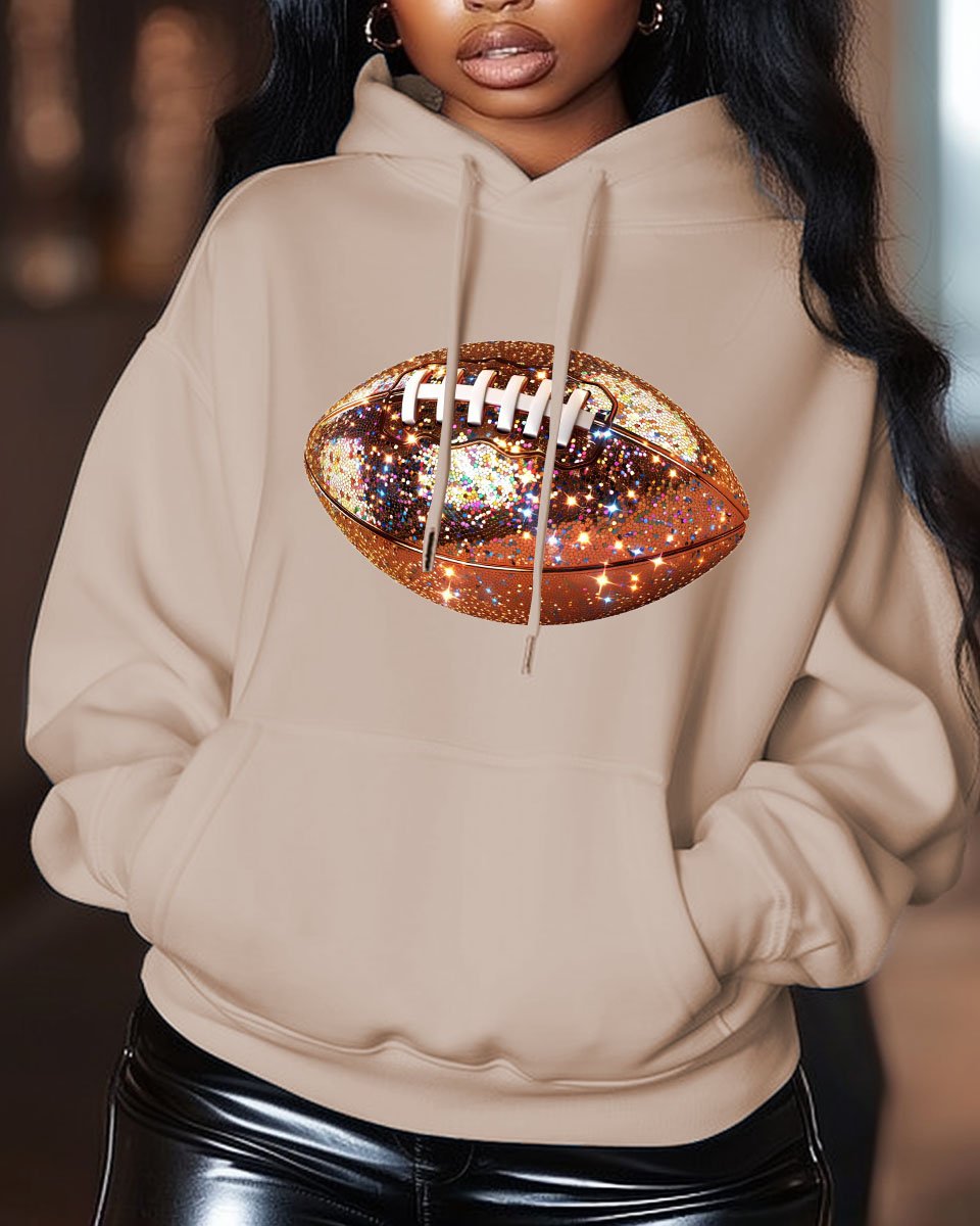 Women's Rugby Print Pocket Long Sleeve Hoodie