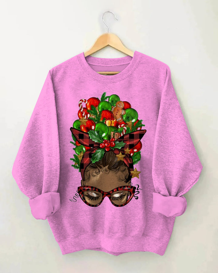 Afro Messy Bun Christmas Crewneck Sweatshirt