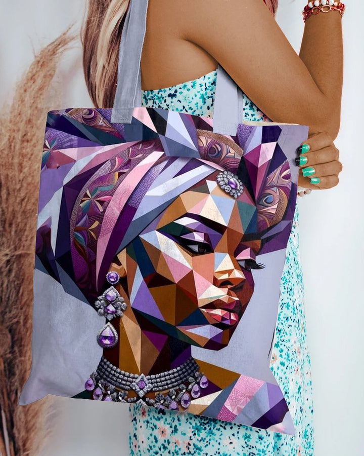 Retro Purple African Woman Zipper Canvas Tote Bag