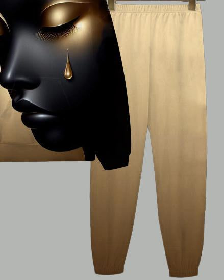 Golden Tears Black Woman Art Print Long Sleeve Hoodie Two Pieces Set