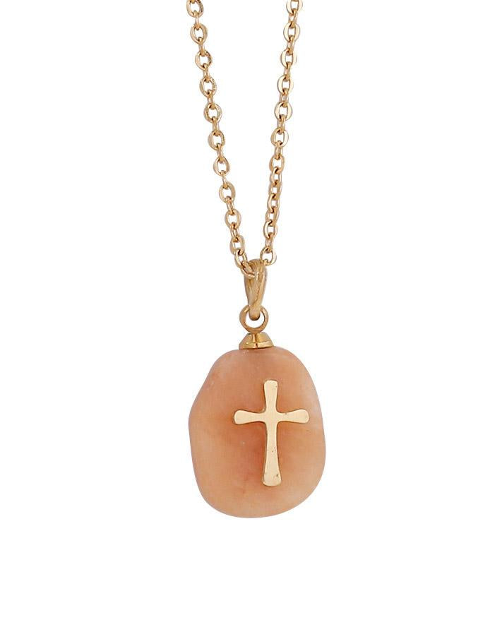 Christian Natural Stone Cross Necklace Necklace