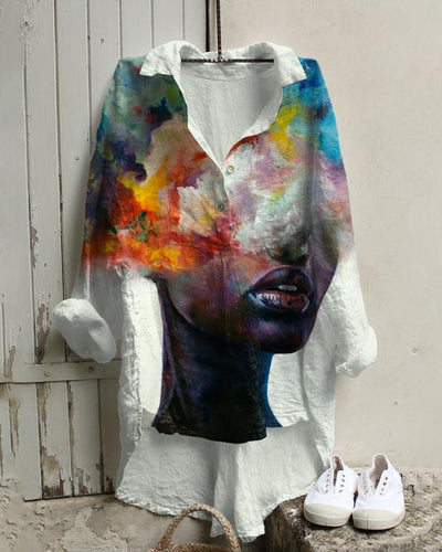 Colorful Clouds Black Art Print Cotton And Linen Tunic Shirt