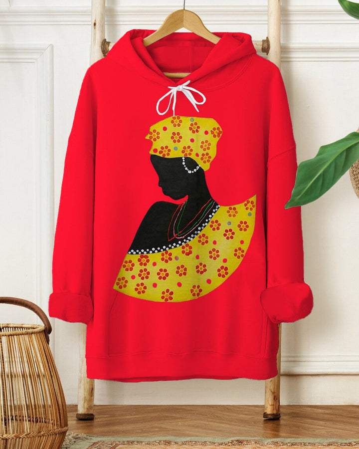 Creative 3D Pearl Girl Casual Red Cotton Long-sleeved Hooded Sweatshirt