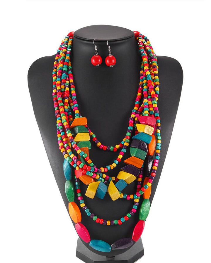 Colorful Wooden Tribal Style Necklace