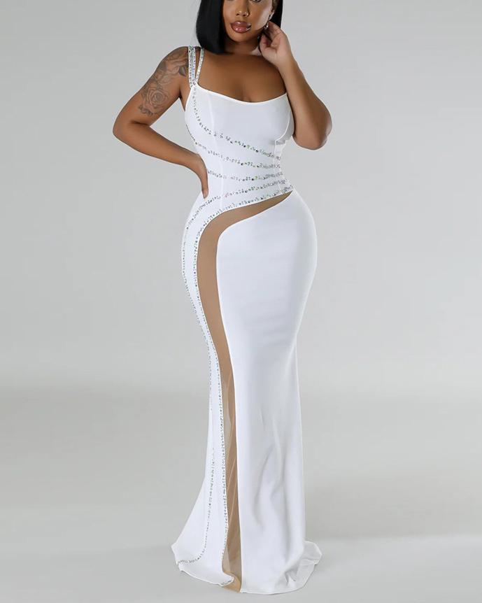 Fashionable Sexy Suspender Hot Diamond Long Skirt