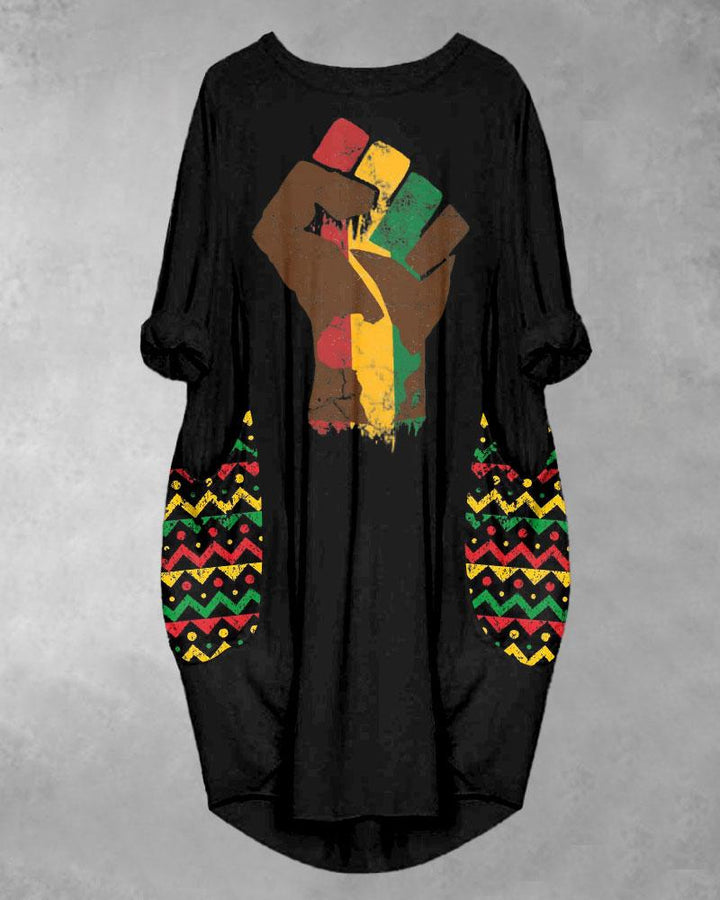 Rasta Black Power Baggy Long Sleeve Pockets Midi Dresses