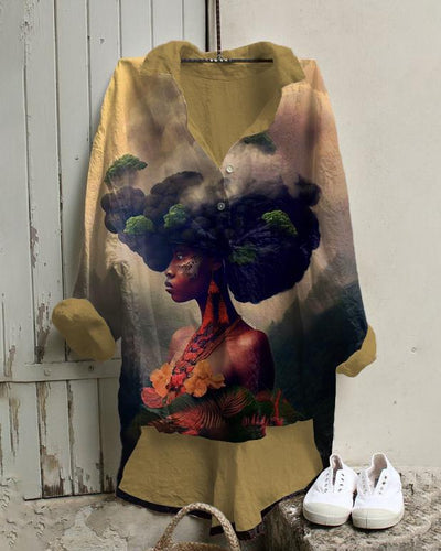 African Women Forest Art Irregular Casual Tunic