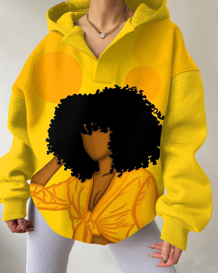 Black Woman with Locs Drop Shoulder Long-sleeved Hoodie