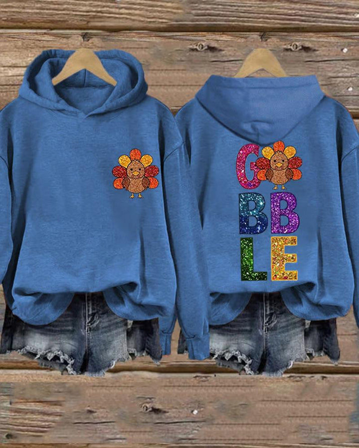 Women's Thanksgiving Print Long Sleeve Hoodie With Pocket