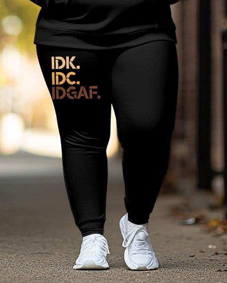 Fashion Simple IDK IDC IDGAF Letter Print Long Sleeve Hoodie Two Pieces Set