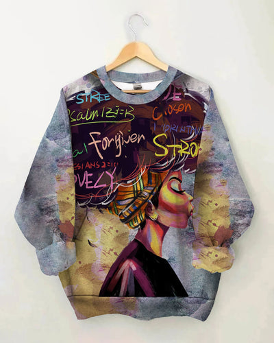Color Graffiti Afro Girl Long Sleeve Sweatshirt