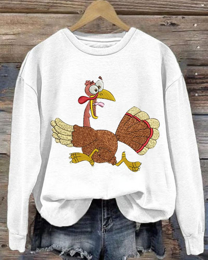 Women's Thanksgiving Turkey Print Round Neck Sweatshirt