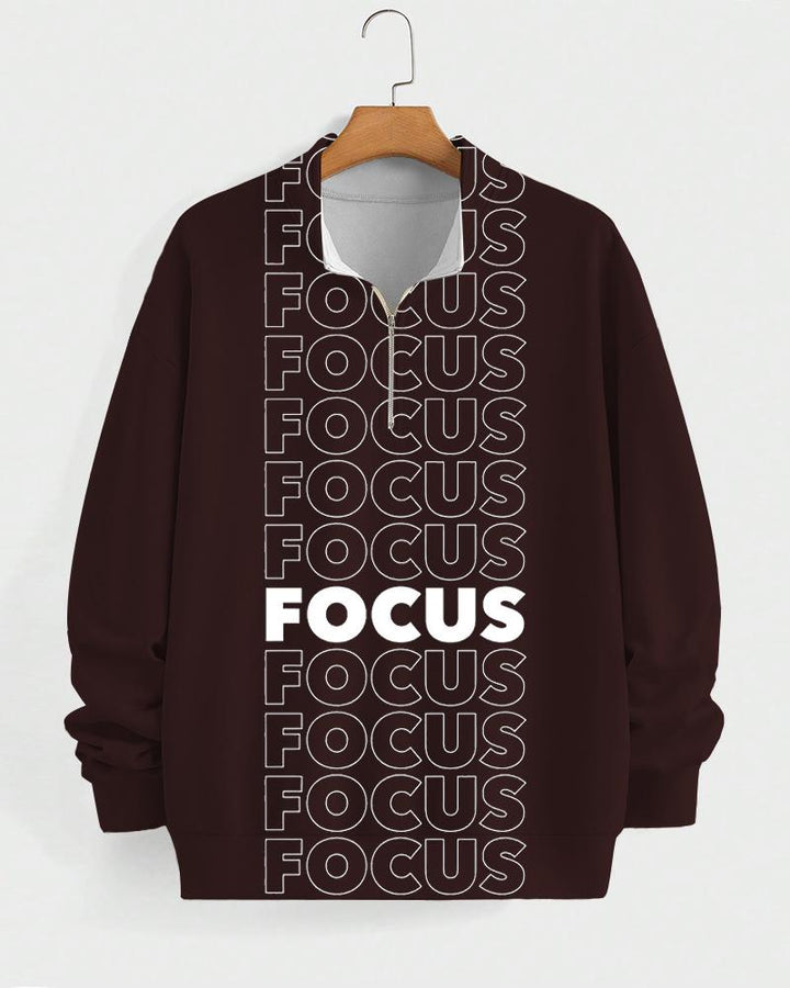 Focus High Collar Zipper Long Sleeve Casual Sweatshirt