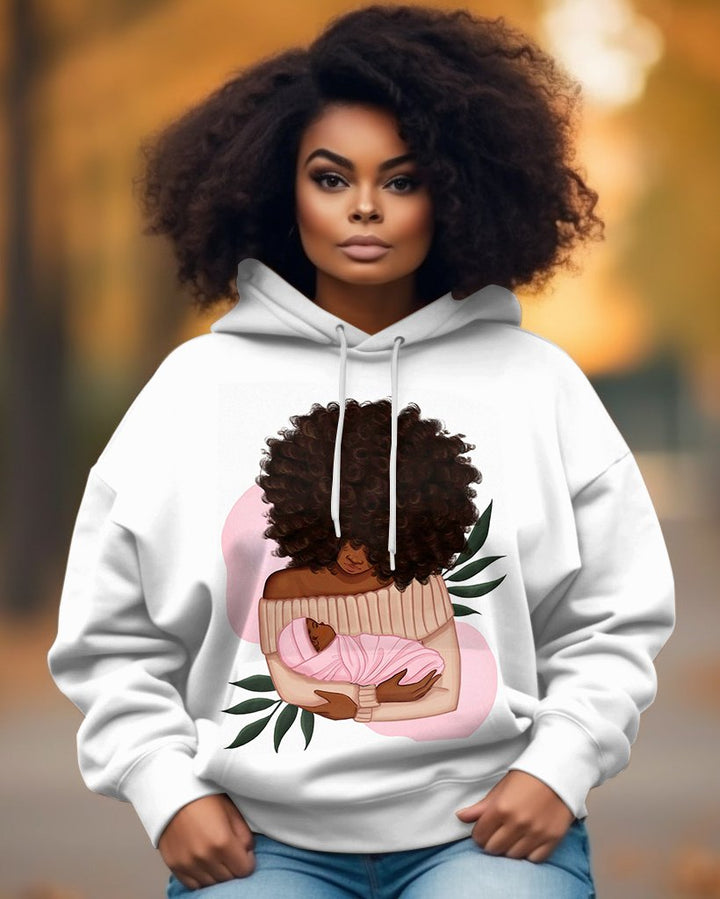 Mother Daughter Illustration Long-sleeved Hoodie