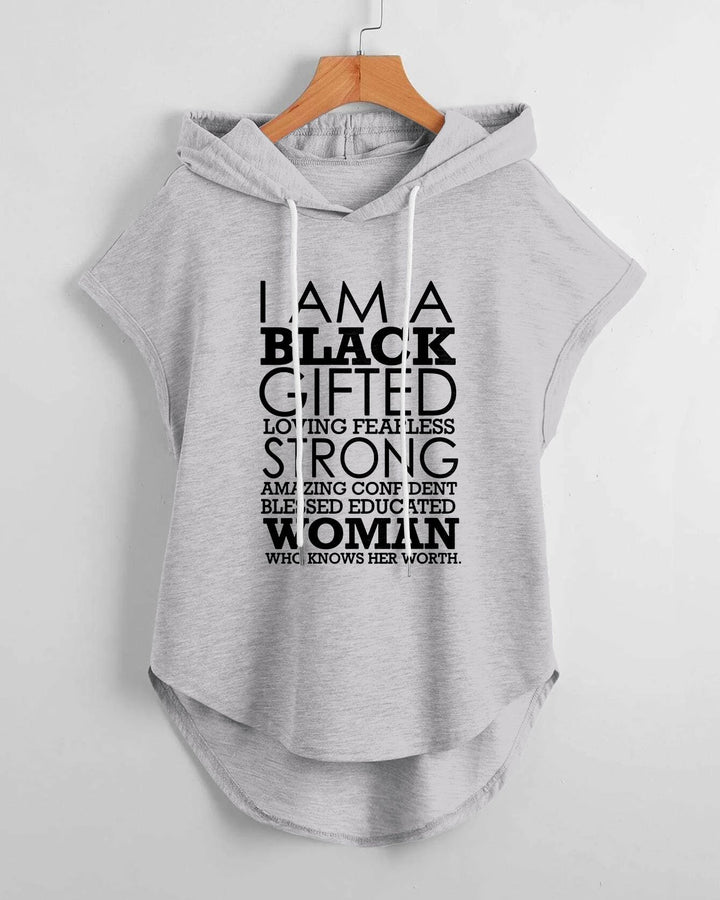 I am a Black Gifted Hem Drawstring Hooded Tee