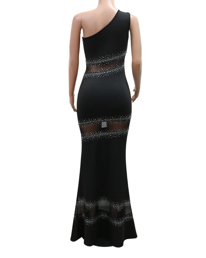 Fashionable Slim Sexy Spliced mesh Hip-hugging Evening Dress