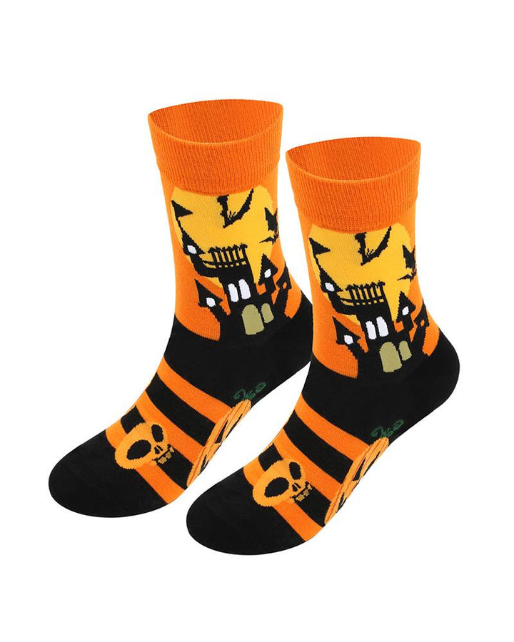 Halloween Castle Creative Pattern Cotton Large Size Men's Middle Socks