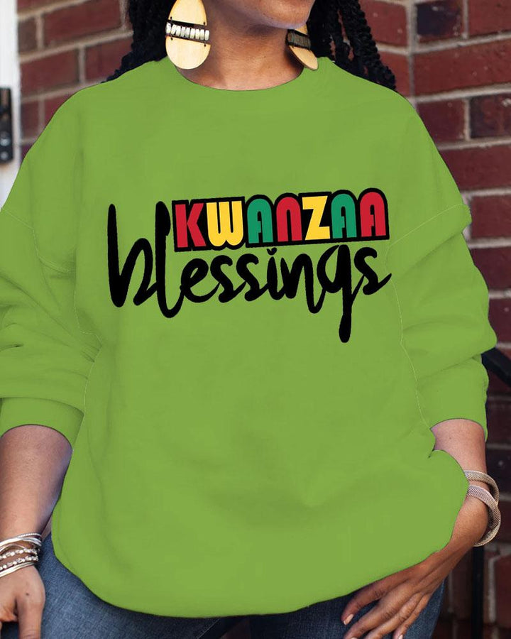 Women's Kwanzaa Blessings Printed Crew Neck Long Sleeve Sweatershirts