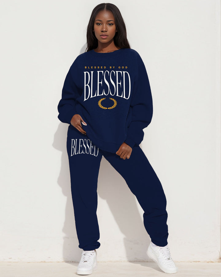 Blessed By God Print Long Sleeve Sweatshirt Two Pieces Set