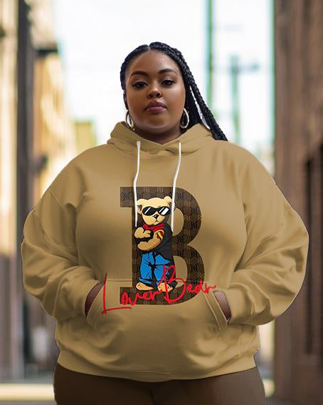 Lover Bear Cartoon Print Long Sleeve Hoodie Two Pieces Set