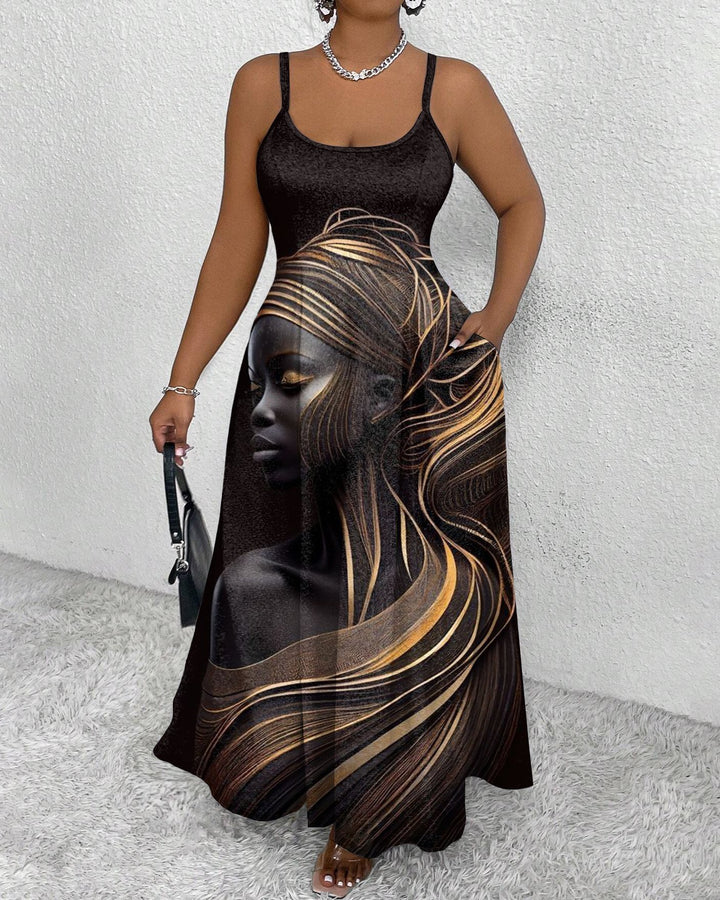 Sling Black Women Art Pocket Dress