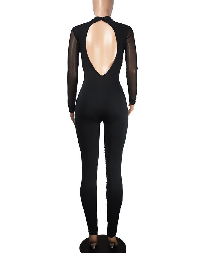 Women's Fashion Sequin Mesh Sexy See-Through Evening Party Jumpsuit